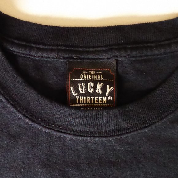 LUCKY 13 HOT RODDER DEVIL SPEED & POWER 2 SIDED BLACK L T SHIRT (PRE-OWNED) - Picture 5 of 7